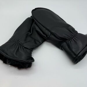 Fownes Brothers Black Leather Fur Lined Mittens NWT MSRP $98